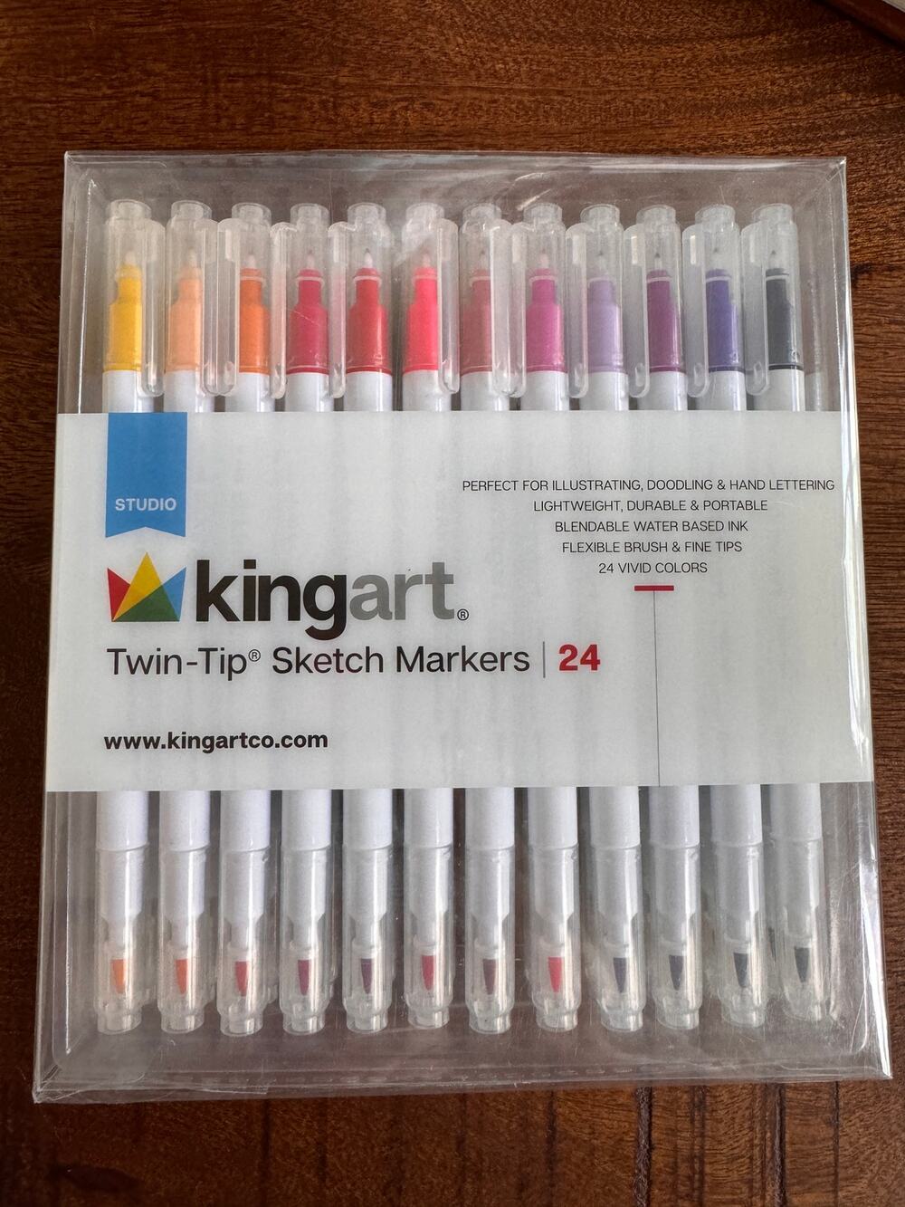 KINGART Studio Twin-Tip Sketch Marker Set 24 Unique & Vivid Colors Fine Tip NEW